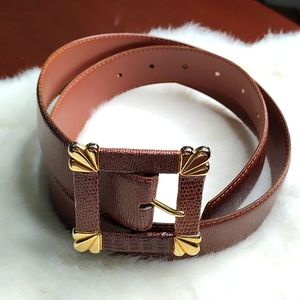 Leather Vintage Brown Gold Tone Decorative Belt
